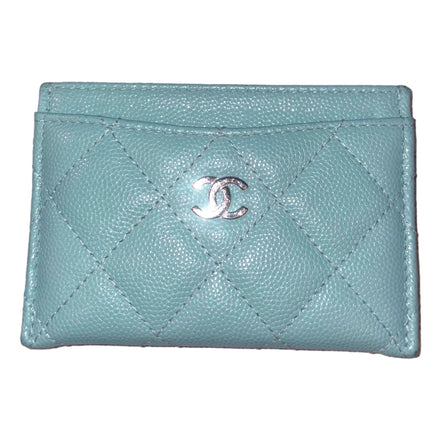 Chanel Timeless Caviar Leather Quilted Card Holder Teal Blue available at Queen Bee of Beverly Hills