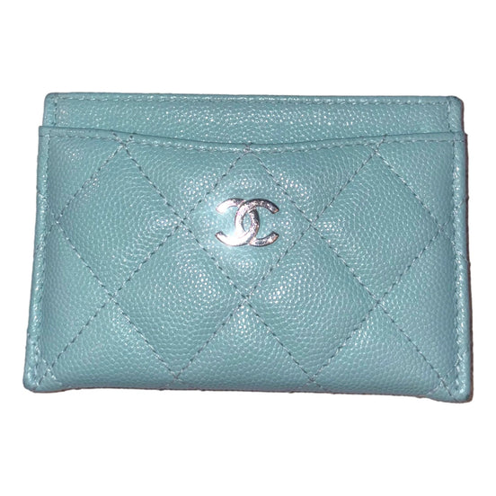 Chanel Timeless Caviar Leather Quilted Card Holder Teal Blue available at Queen Bee of Beverly Hills