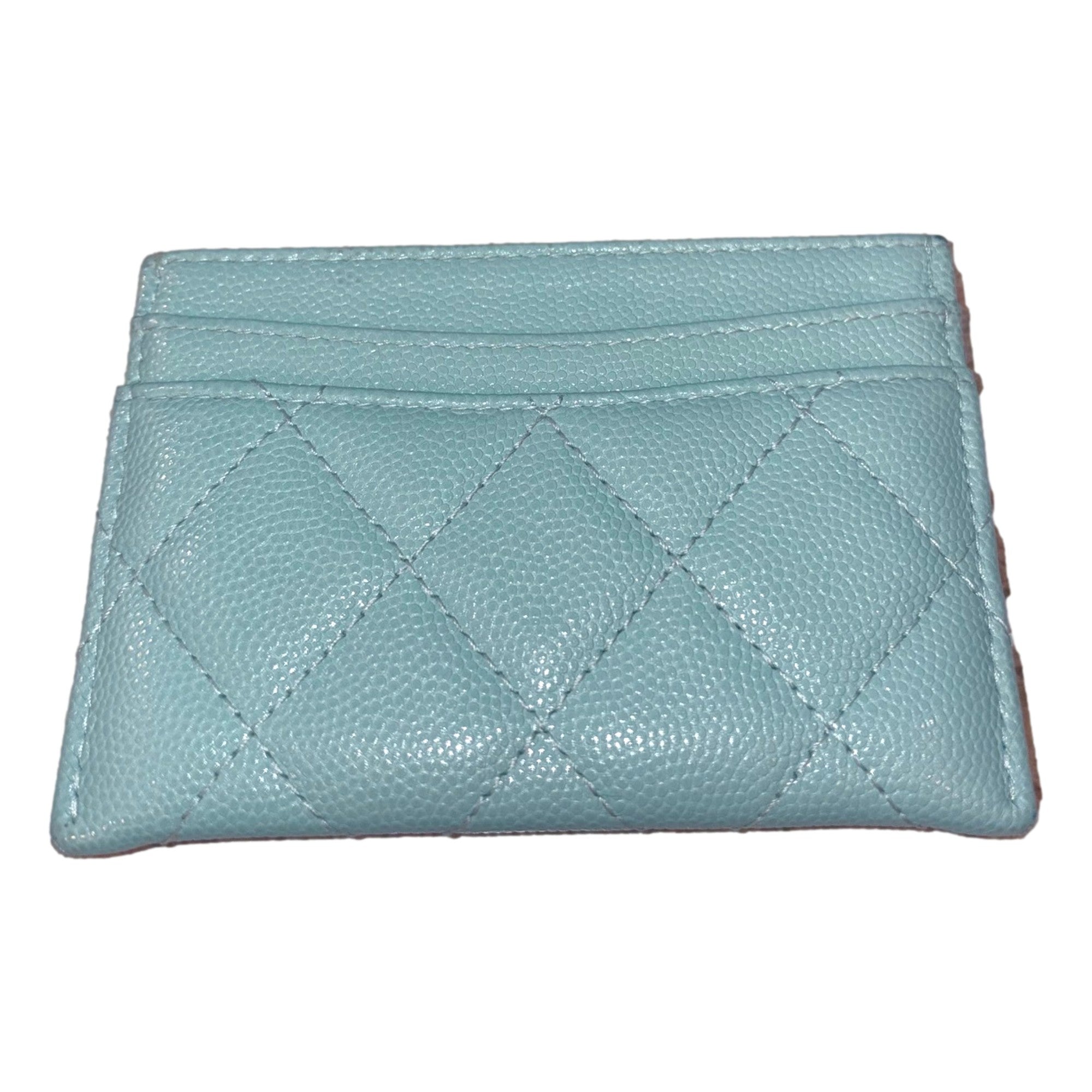 Chanel Timeless Caviar Leather Quilted Card Holder Teal Blue available at Queen Bee of Beverly Hills