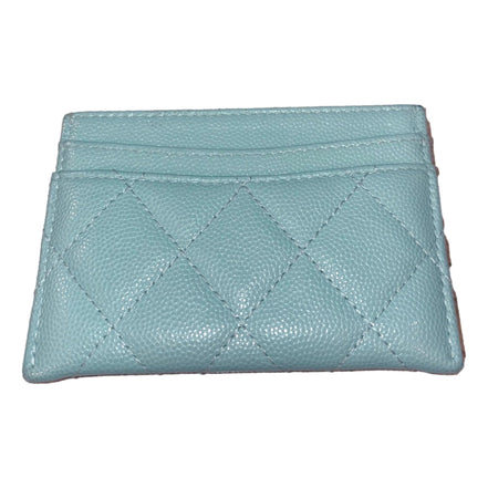 Chanel Timeless Caviar Leather Quilted Card Holder Teal Blue available at Queen Bee of Beverly Hills