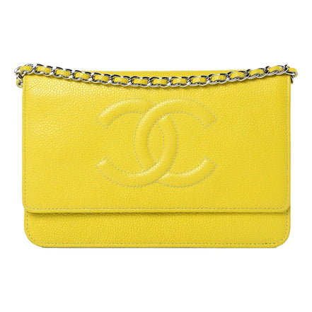 Chanel Timeless Wallet on Chain Caviar Leather Neon Yellow available at Queen Bee of Beverly Hills