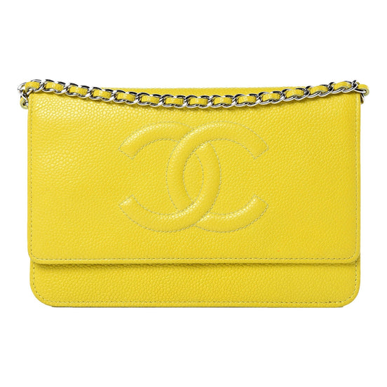 Chanel Timeless Wallet on Chain Caviar Leather Neon Yellow available at Queen Bee of Beverly Hills