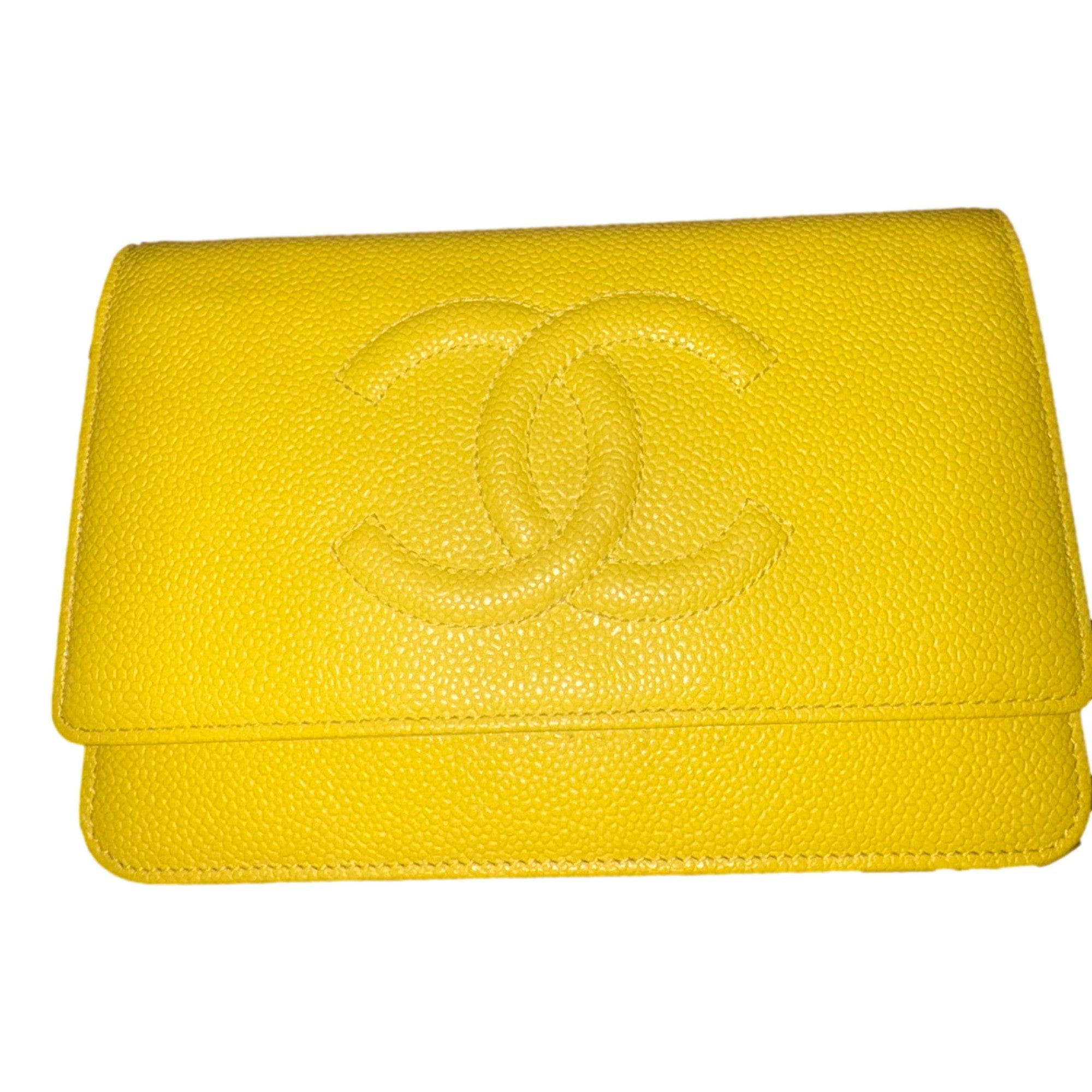 Chanel Timeless Wallet on Chain Caviar Leather Neon Yellow available at Queen Bee of Beverly Hills