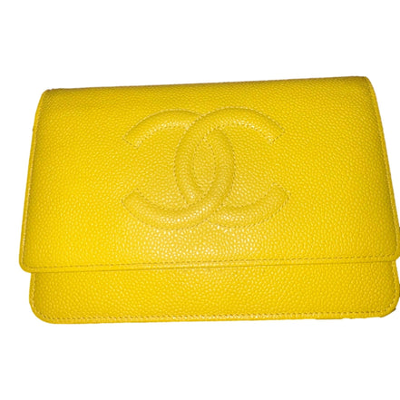 Chanel Timeless Wallet on Chain Caviar Leather Neon Yellow available at Queen Bee of Beverly Hills