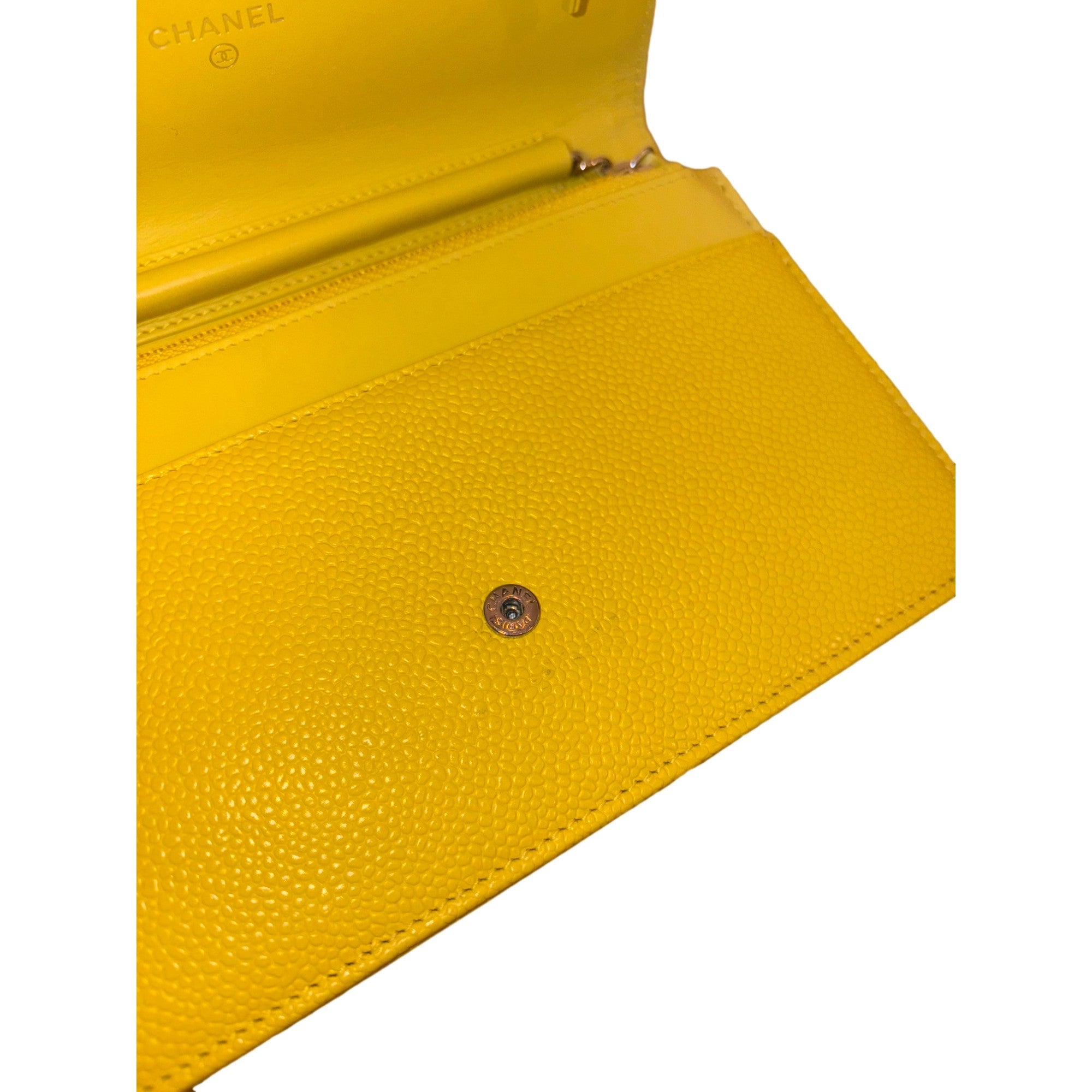 Chanel Timeless Wallet on Chain Caviar Leather Neon Yellow available at Queen Bee of Beverly Hills