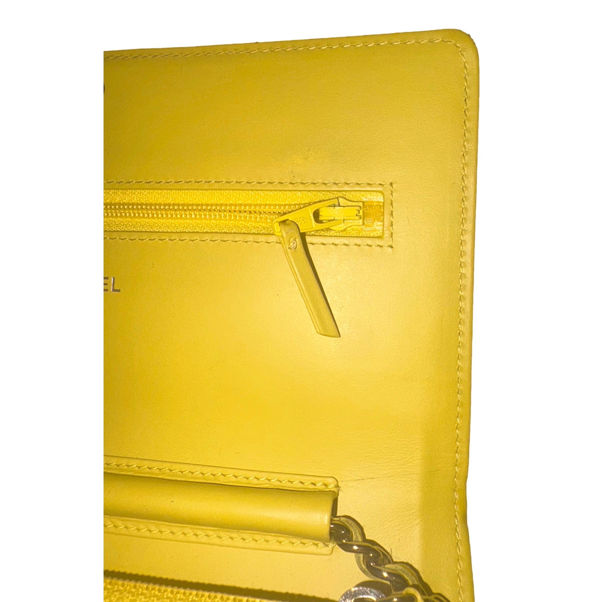 Chanel Timeless Wallet on Chain Caviar Leather Neon Yellow available at Queen Bee of Beverly Hills