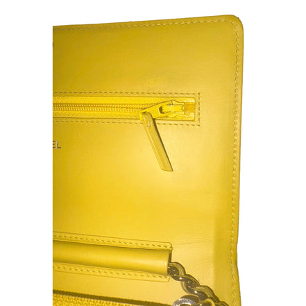 Chanel Timeless Wallet on Chain Caviar Leather Neon Yellow available at Queen Bee of Beverly Hills