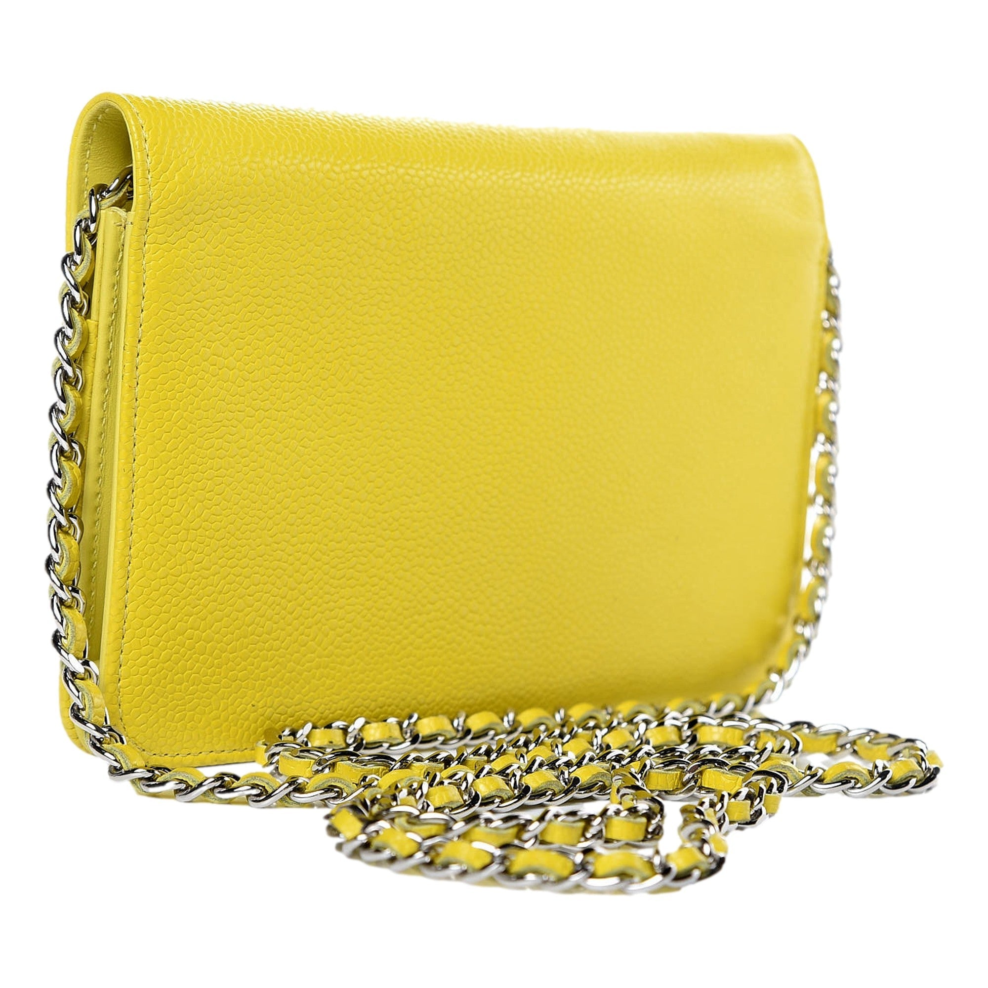 Chanel Timeless Wallet on Chain Caviar Leather Neon Yellow available at Queen Bee of Beverly Hills