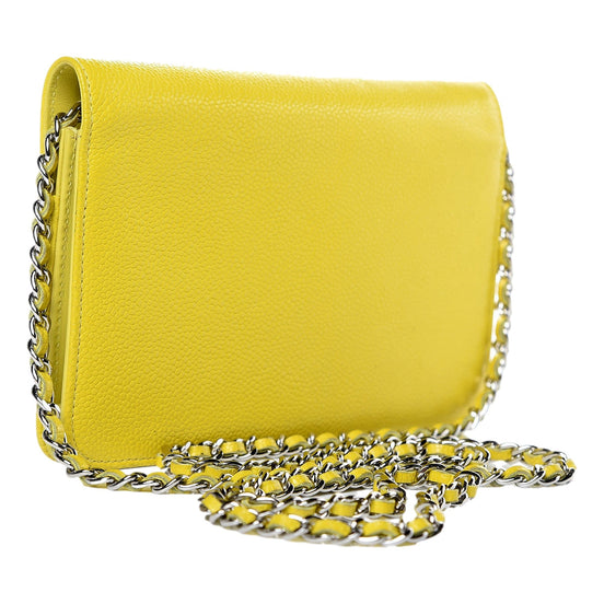 Chanel Timeless Wallet on Chain Caviar Leather Neon Yellow available at Queen Bee of Beverly Hills