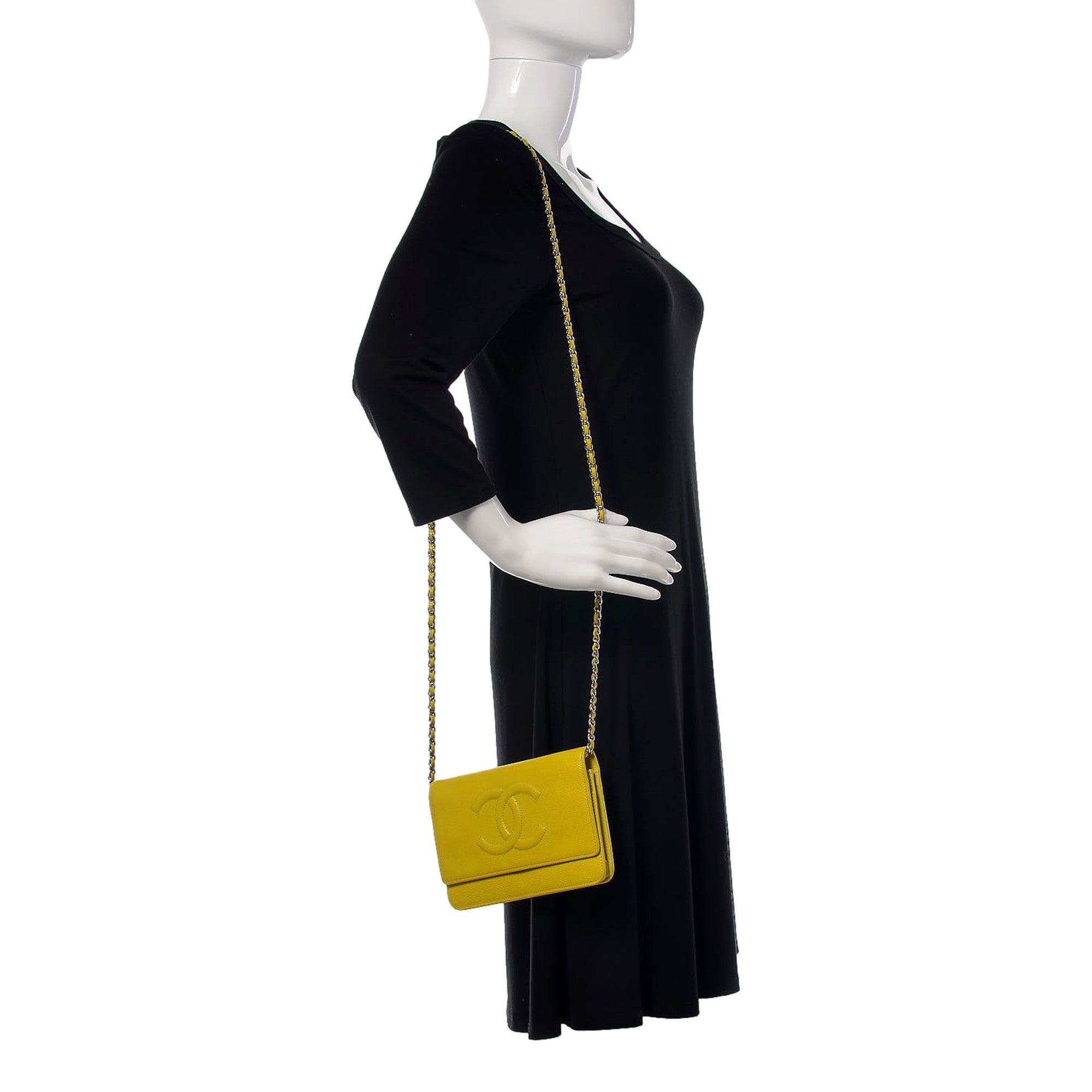 Chanel Timeless Wallet on Chain Caviar Leather Neon Yellow available at Queen Bee of Beverly Hills