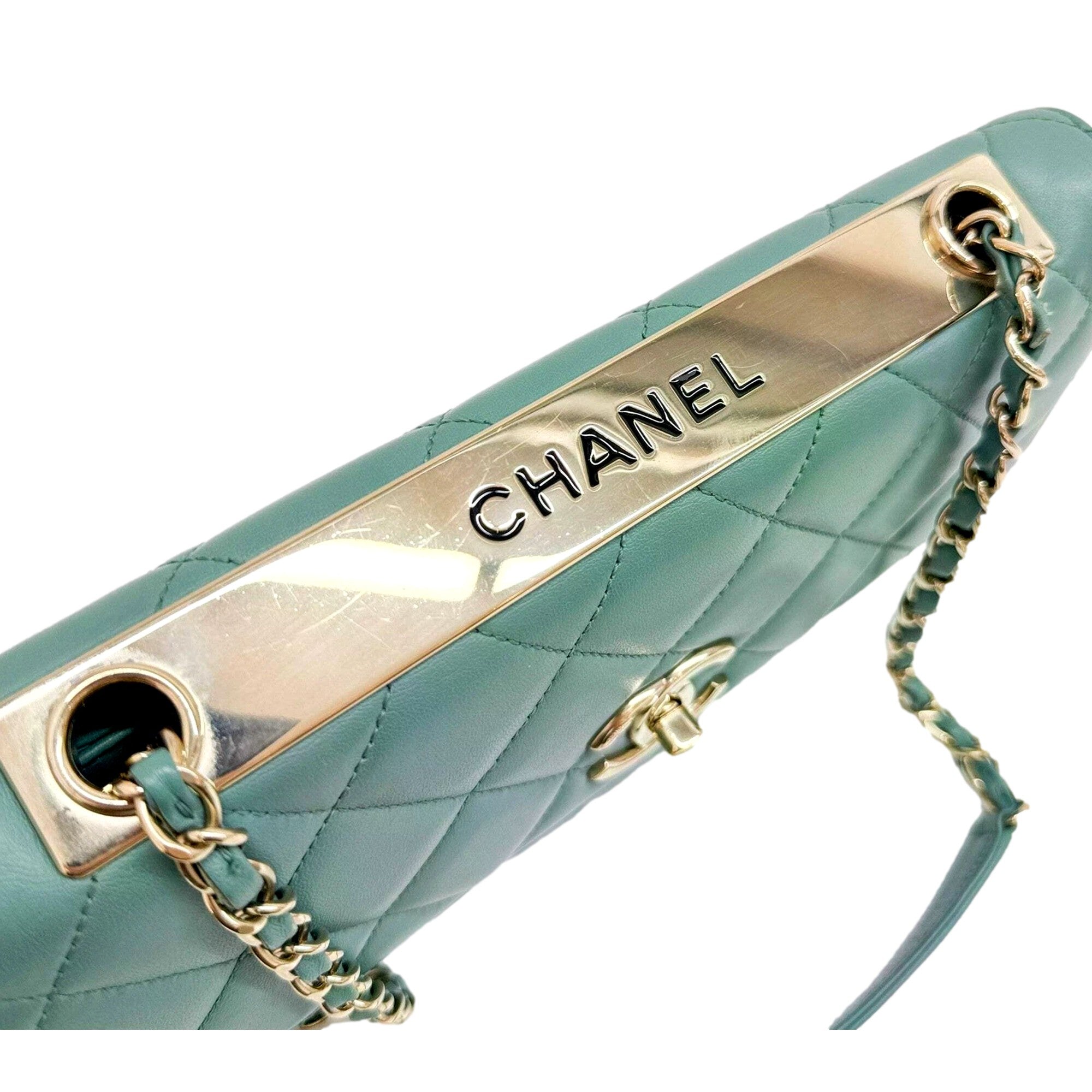 Chanel Trendy CC Flap Matelasse Aquamarine Leather Shoulder Bag sold at Queen Bee of Beverly Hills