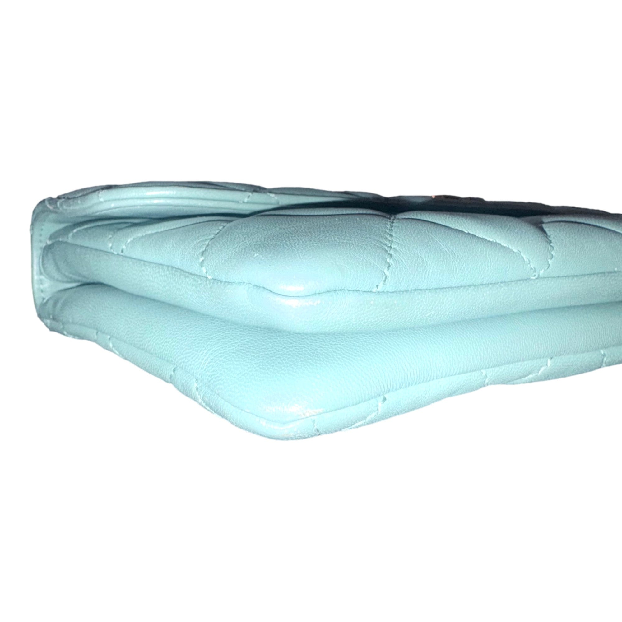 Chanel Trendy CC Flap Matelasse Aquamarine Leather Shoulder Bag sold at Queen Bee of Beverly Hills