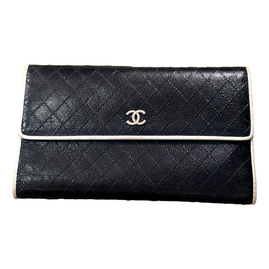 Chanel Vintage Classic Flap Black and White 3 Fold Bicorelle Wallet available at Queen Bee of Beverly Hills