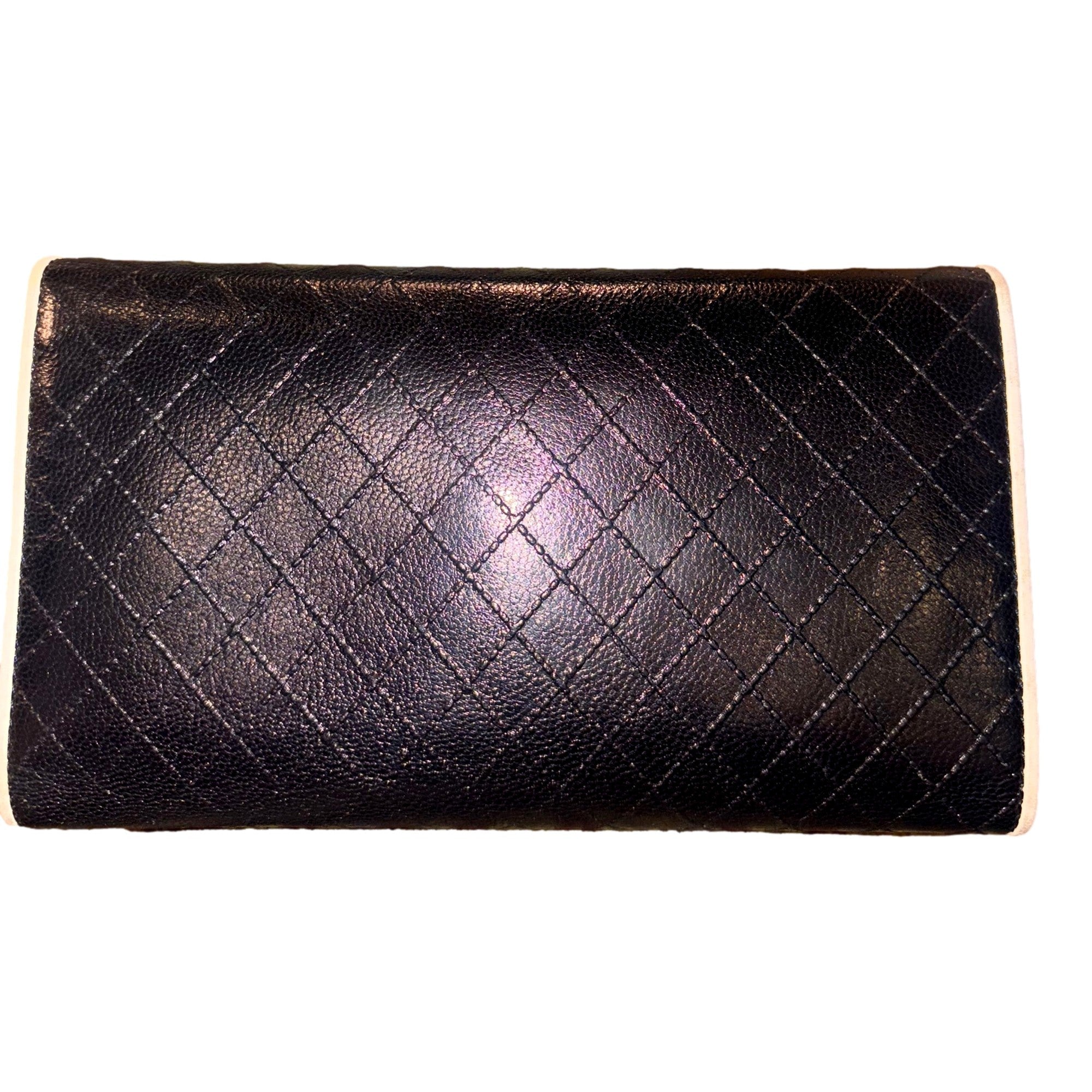 Chanel Vintage Classic Flap Black and White 3 Fold Bicorelle Wallet available at Queen Bee of Beverly Hills