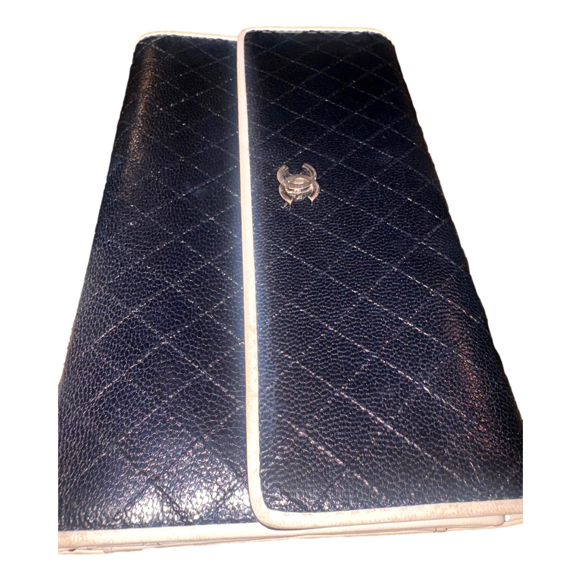 Chanel Vintage Classic Flap Black and White 3 Fold Bicorelle Wallet available at Queen Bee of Beverly Hills