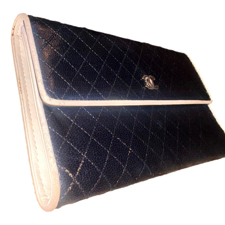 Chanel Vintage Classic Flap Black and White 3 Fold Bicorelle Wallet available at Queen Bee of Beverly Hills