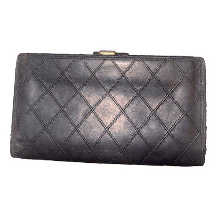 Chanel Vintage Interlocking CC Black Lambskin Quilted Wallet with Coin Compartment available at Queen Bee of Beverly Hills