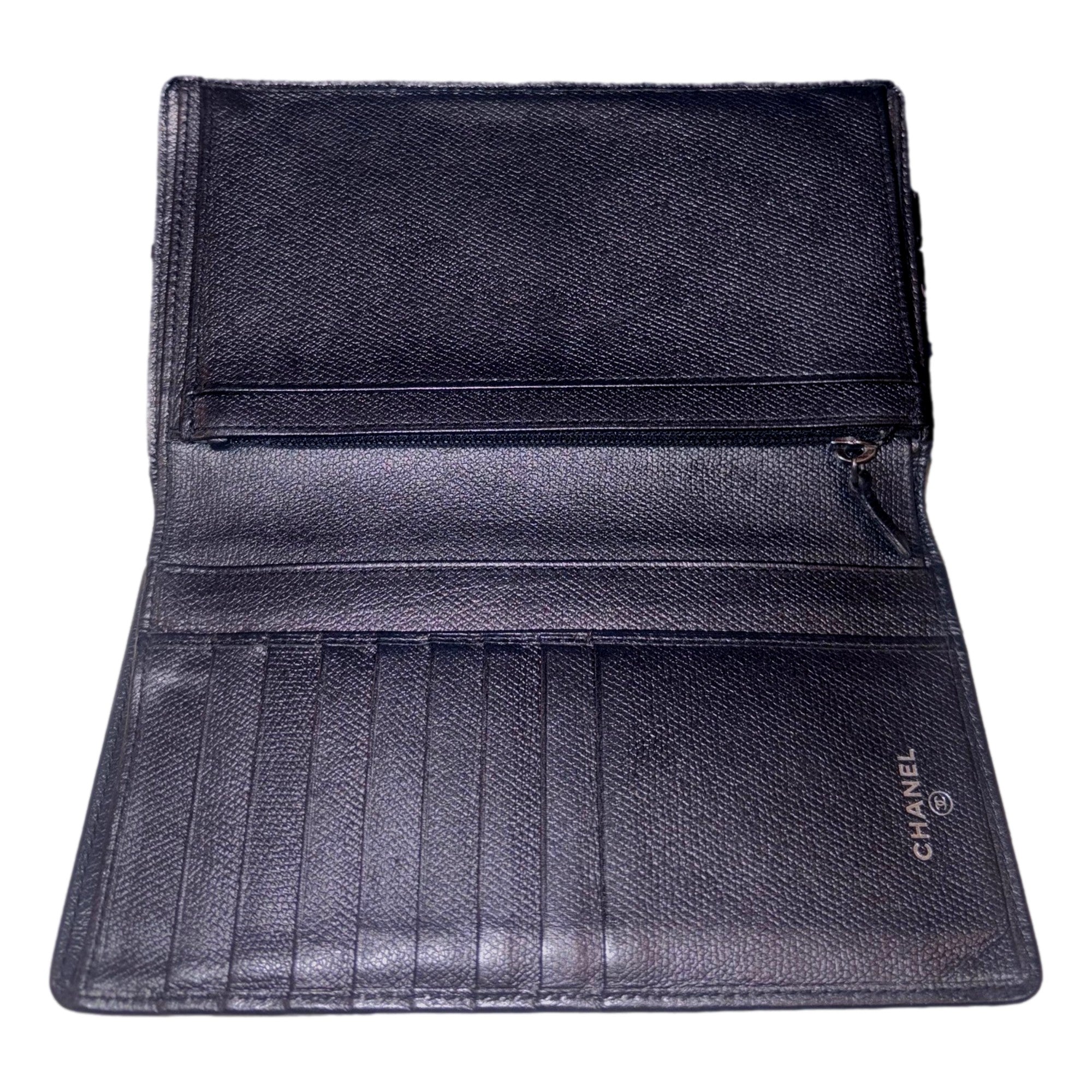 Chanel Vintage Yen Black Leather Long Bifold with Coin Pouch available at Queen Bee of Beverly Hills
