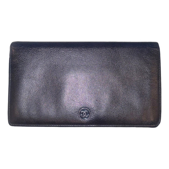 Chanel Vintage Yen Black Leather Long Bifold with Coin Pouch available at Queen Bee of Beverly Hills