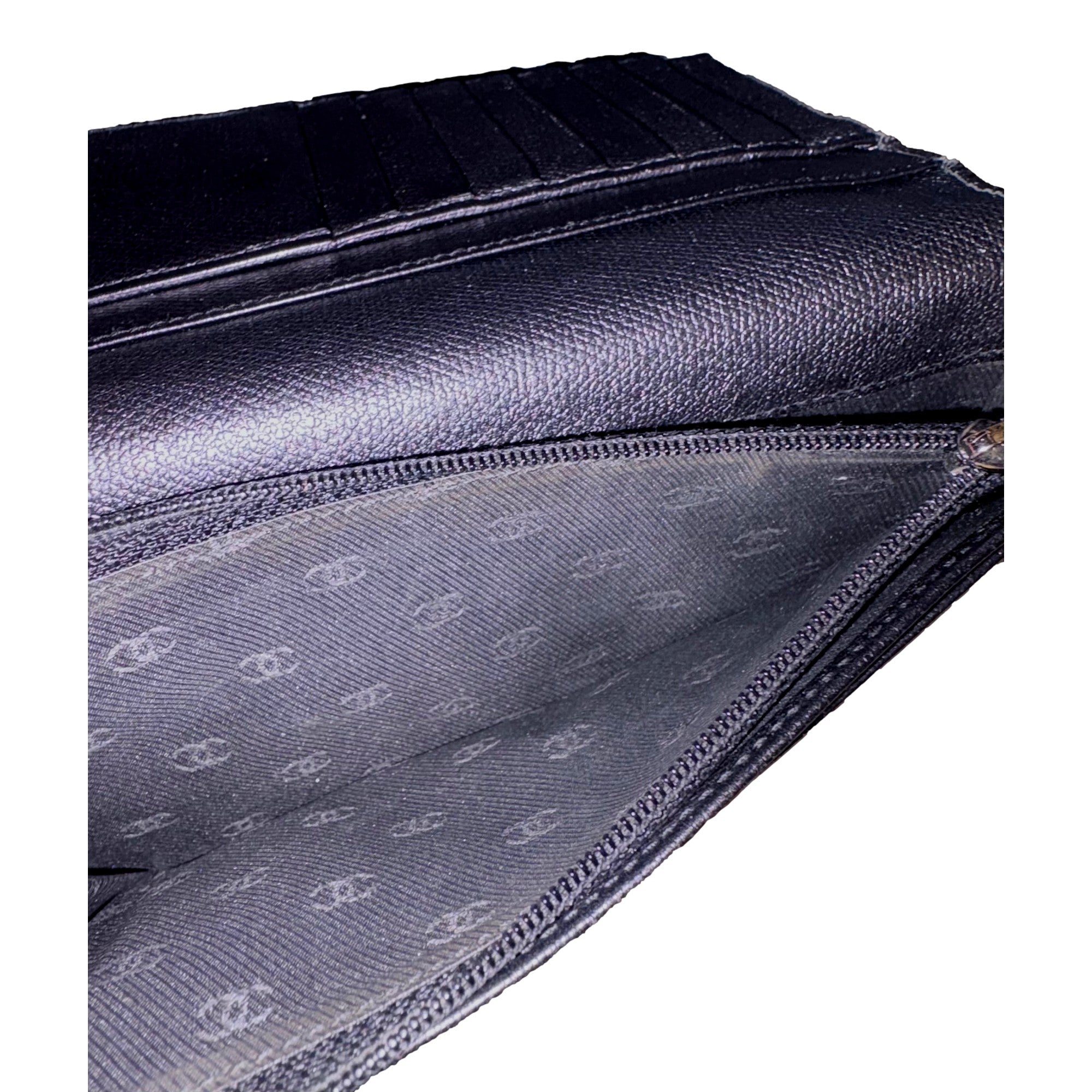 Chanel Vintage Yen Black Leather Long Bifold with Coin Pouch available at Queen Bee of Beverly Hills