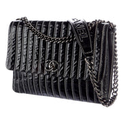 Chanel White Vertical Stitch Black Flap Bag available at Queen Bee of Beverly Hills