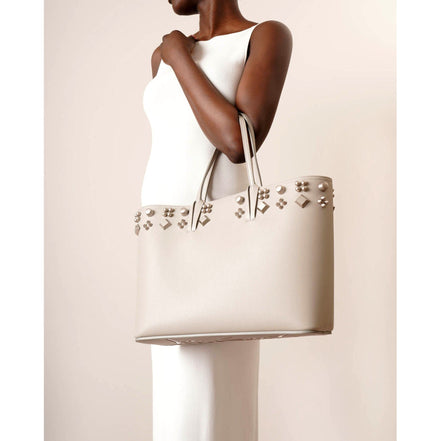 Christian Louboutin Cabata Spike Large Tote Shoulder Bag Leche Ivory available at Queen Bee of Beverly Hills
