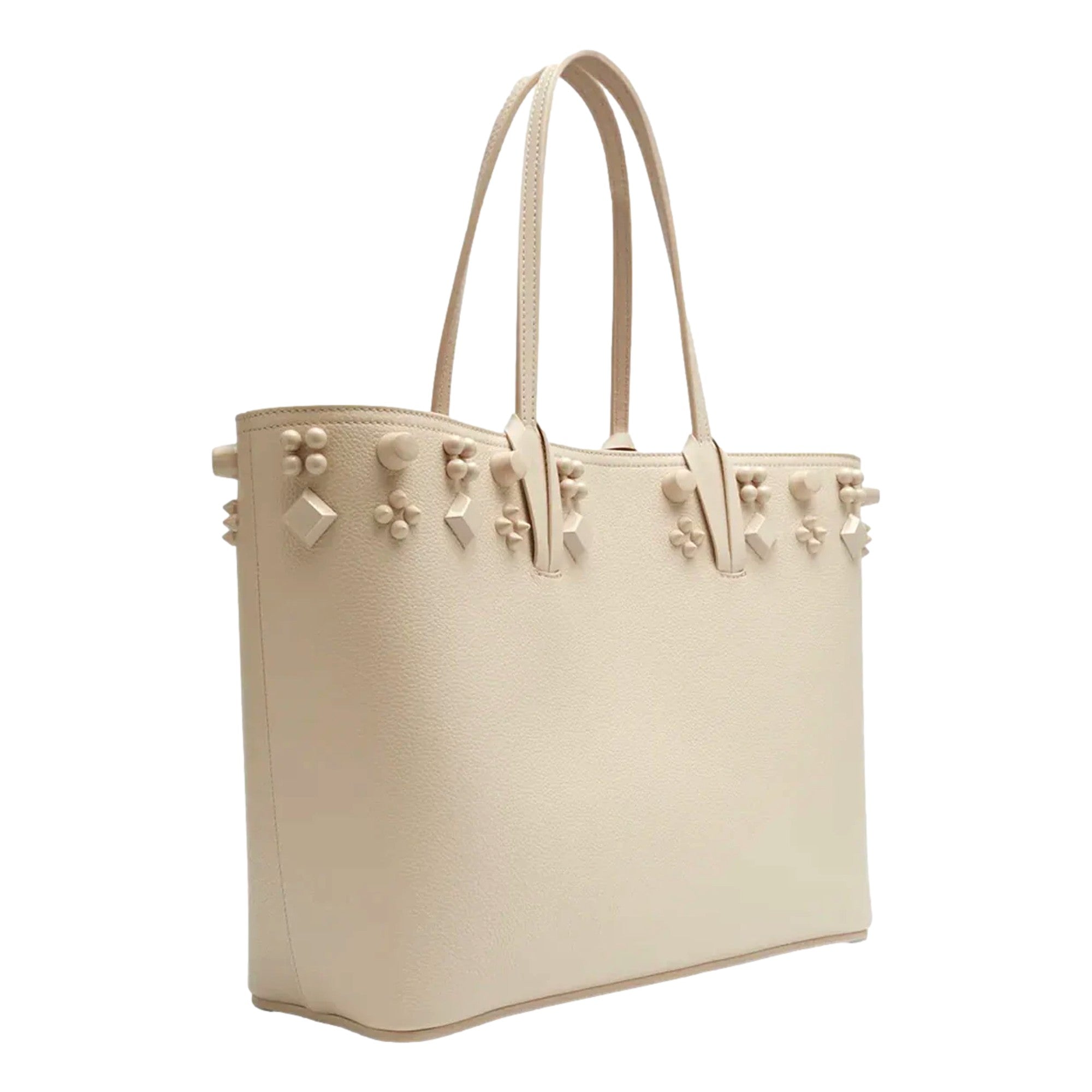 Christian Louboutin Cabata Spike Large Tote Shoulder Bag Leche Ivory available at Queen Bee of Beverly Hills