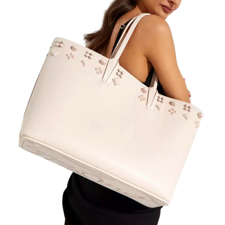 Christian Louboutin Cabata Spike Large Tote Shoulder Bag Leche Ivory available at Queen Bee of Beverly Hills