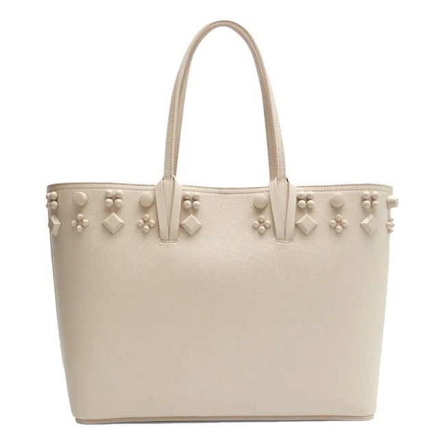 Christian Louboutin Cabata Spike Large Tote Shoulder Bag Leche Ivory available at Queen Bee of Beverly Hills