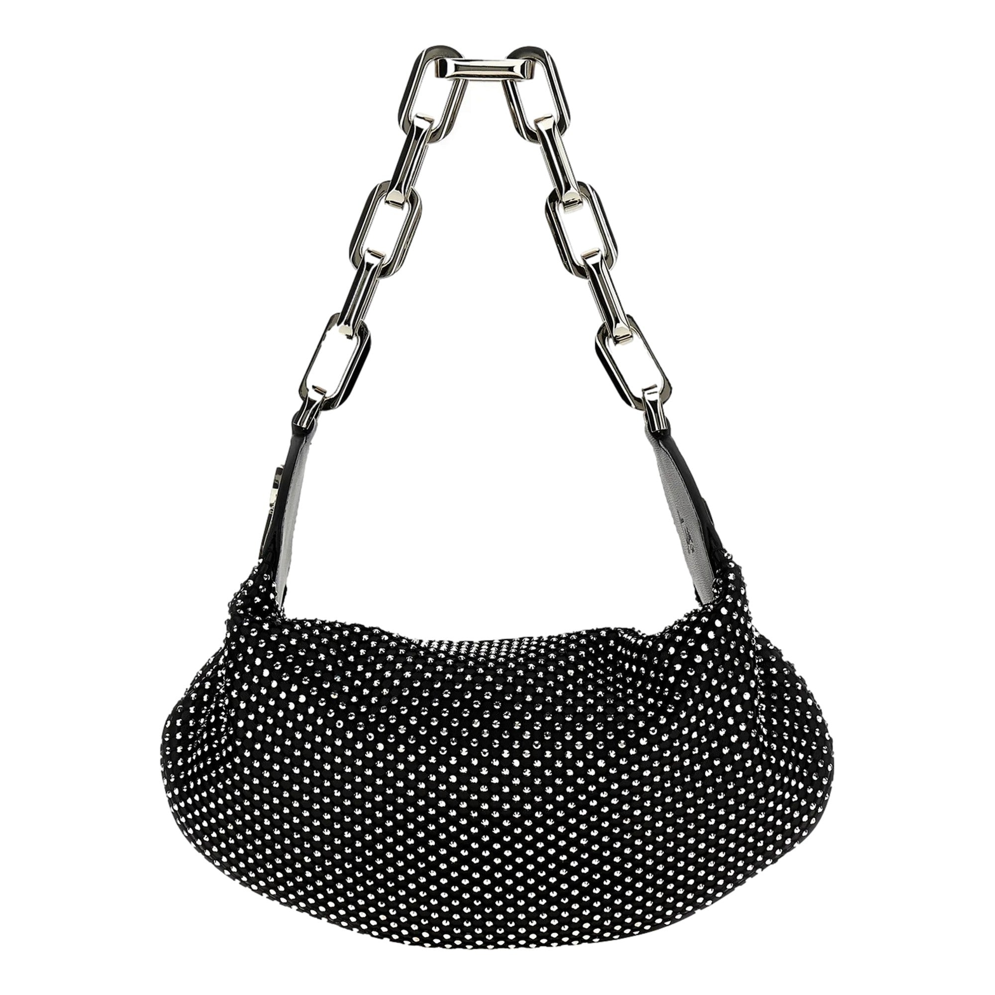 Christian Louboutin Le 54 Chain Black Crystal Studded Leather Shoulder Bag available at Queen Bee of Beverly Hills