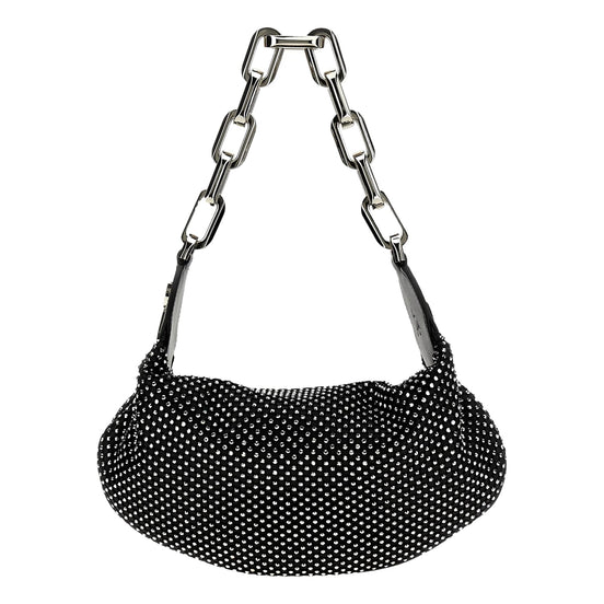 Christian Louboutin Le 54 Chain Black Crystal Studded Leather Shoulder Bag available at Queen Bee of Beverly Hills