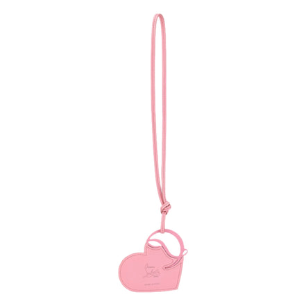 Christian Louboutin Leather Heart Calipso Pink Bag Charm Keychain available at Queen Bee of Beverly Hills
