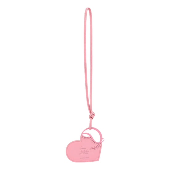 Christian Louboutin Leather Heart Calipso Pink Bag Charm Keychain available at Queen Bee of Beverly Hills