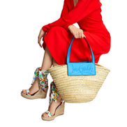 Christian Louboutin Loubishore Blue Woven Raffia Large Tote Bag available at Queen Bee of Beverly Hills