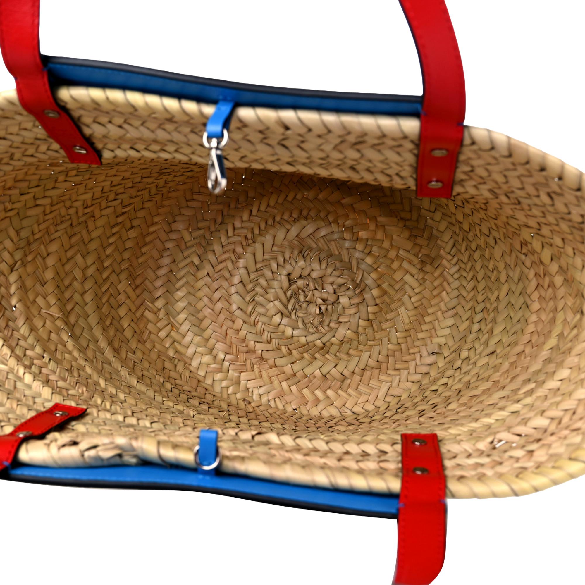 Christian Louboutin Loubishore Blue Woven Raffia Large Tote Bag available at Queen Bee of Beverly Hills