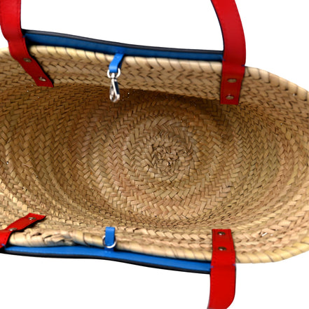 Christian Louboutin Loubishore Blue Woven Raffia Large Tote Bag available at Queen Bee of Beverly Hills