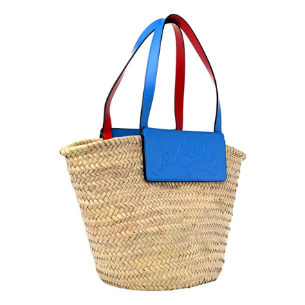 Christian Louboutin Loubishore Blue Woven Raffia Large Tote Bag available at Queen Bee of Beverly Hills