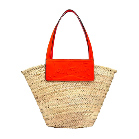 Christian Louboutin Loubishore Orange Leather Trim Woven Tote at_Queen_Bee_of_Beverly_Hills
