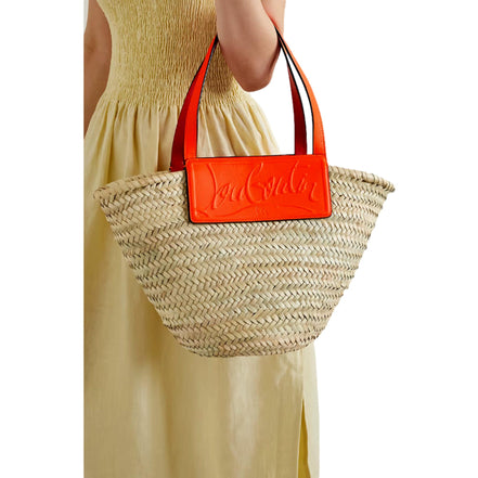 Christian Louboutin Loubishore Orange Woven Raffia Large Tote Bag available at Queen Bee of Beverly Hills