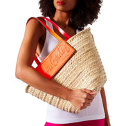 Christian Louboutin Loubishore Orange Woven Raffia Large Tote Bag available at Queen Bee of Beverly Hills