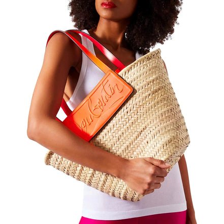 Christian Louboutin Loubishore Orange Woven Raffia Large Tote Bag available at Queen Bee of Beverly Hills