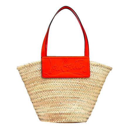 Christian Louboutin Loubishore Orange Woven Raffia Large Tote Bag available at Queen Bee of Beverly Hills