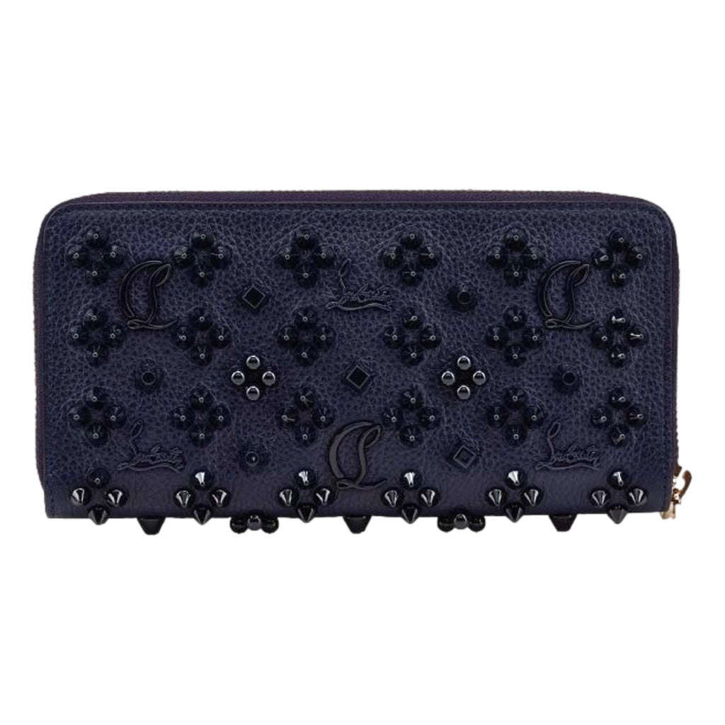 Christian Louboutin Panettone Studded Blue Leather Zip Around Wallet 3175224 at_Queen_Bee_of_Beverly_Hills