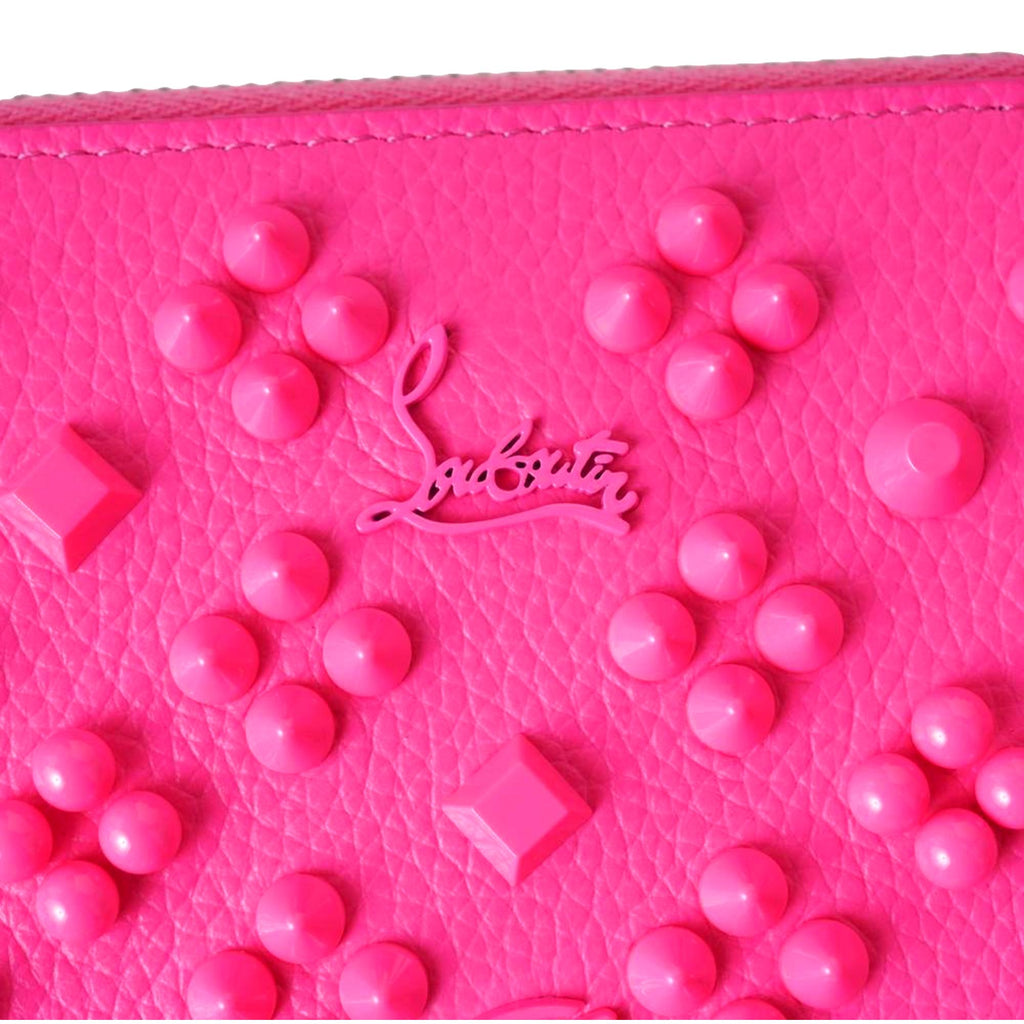 Christian Louboutin Panettone Studded Pink Leather Zip Around Wallet 3175224 at_Queen_Bee_of_Beverly_Hills