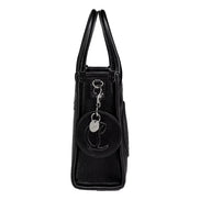 Christian Louboutin Round Leather Logo Black Bag Charm Keychain available at Queen Bee of Beverly Hills