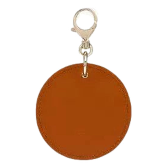 Christian Louboutin Round Leather Logo Brown Bag Charm Keychain available at Queen Bee of Beverly Hills