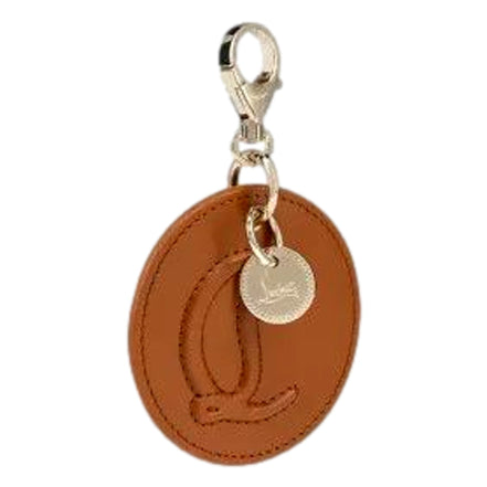 Christian Louboutin Round Leather Logo Brown Bag Charm Keychain available at Queen Bee of Beverly Hills