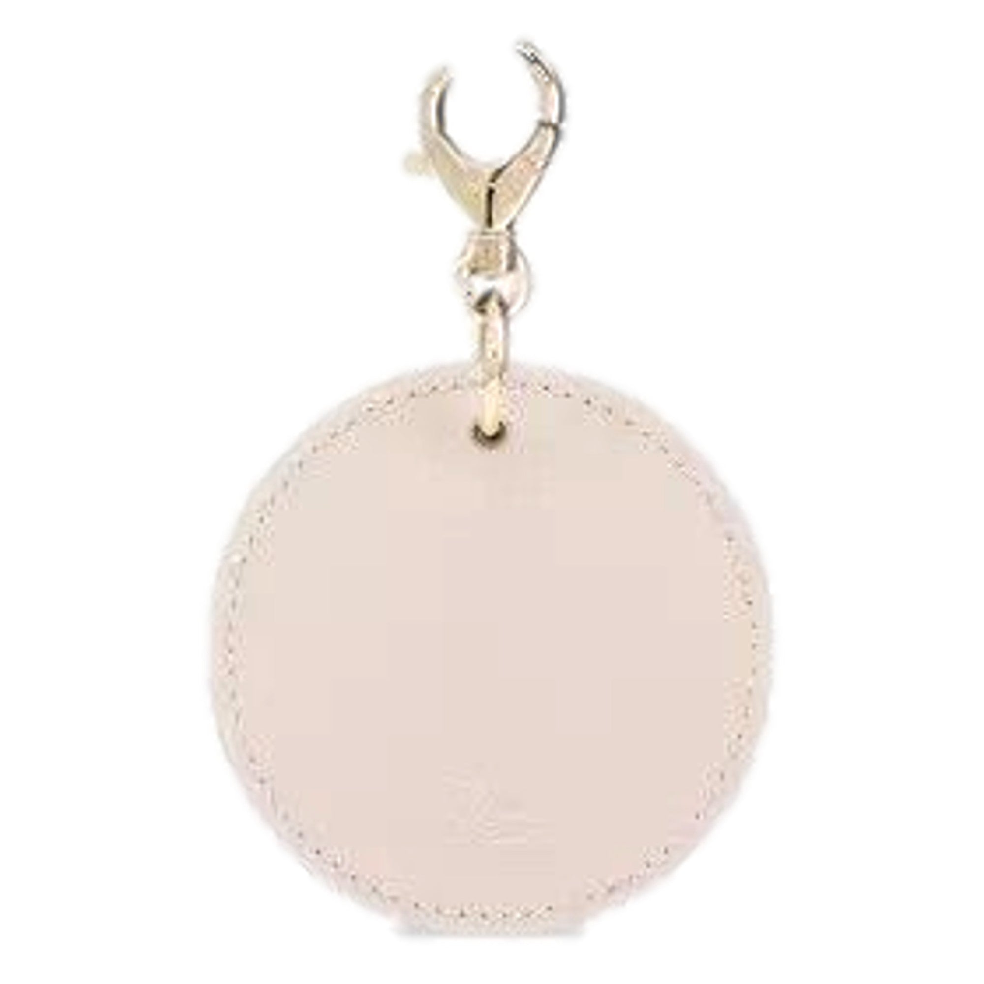 Christian Louboutin Round Leather Logo Leche Cream Bag Charm Keychain available at Queen Bee of Beverly Hills