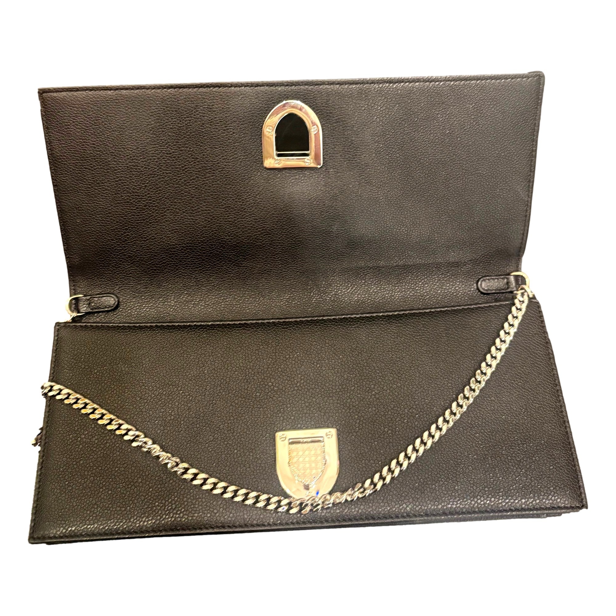 Dior Black Calfskin Leather Diorama Wallet on Chain available at Queen Bee of Beverly Hills