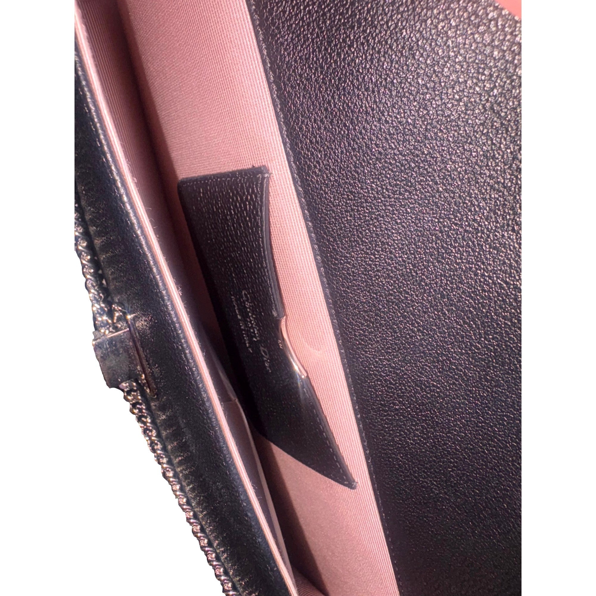 Dior Black Calfskin Leather Diorama Wallet on Chain available at Queen Bee of Beverly Hills